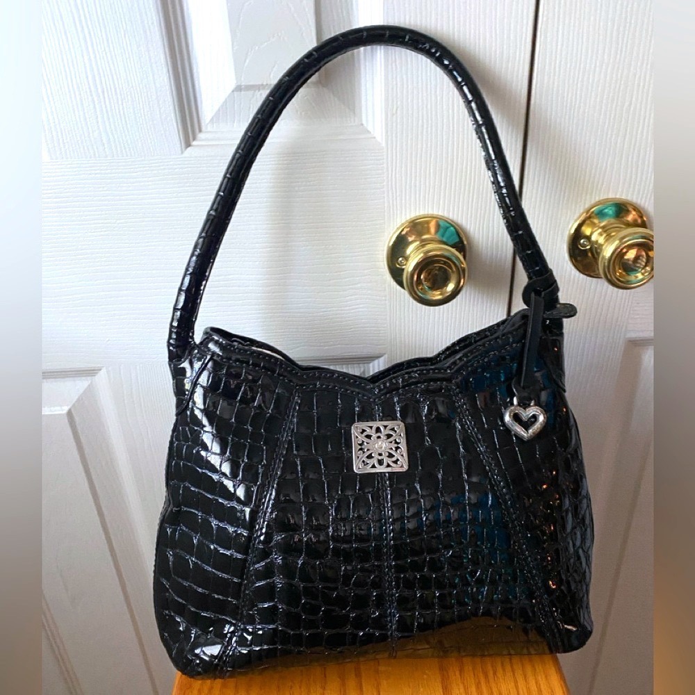 Brighton‎ Black Croc Embossed Patent Leather Shoulder Bag